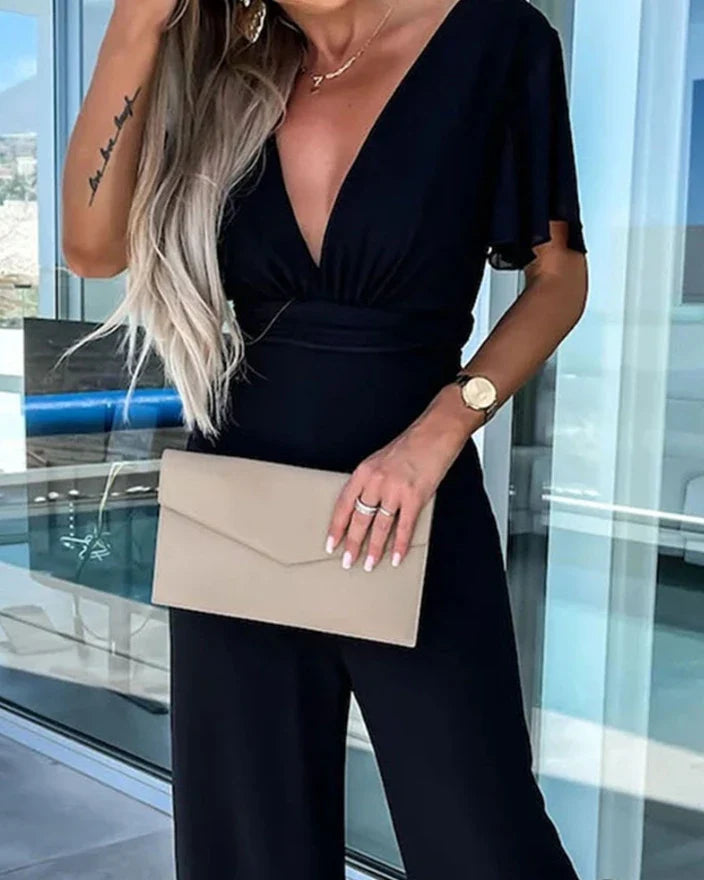 Feestelijke Jumpsuit met Ruchemouwen en Wijde Pijpen – Elegante en Trendy Uitstraling in Hoogwaardig Materiaal 7