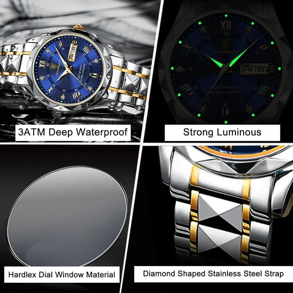 Aqualuxe Men's Elegant Waterproof Watch with Night Vision Dial
