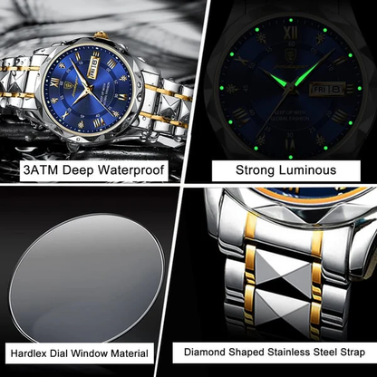 Aqualuxe Men's Elegant Waterproof Watch with Night Vision Dial