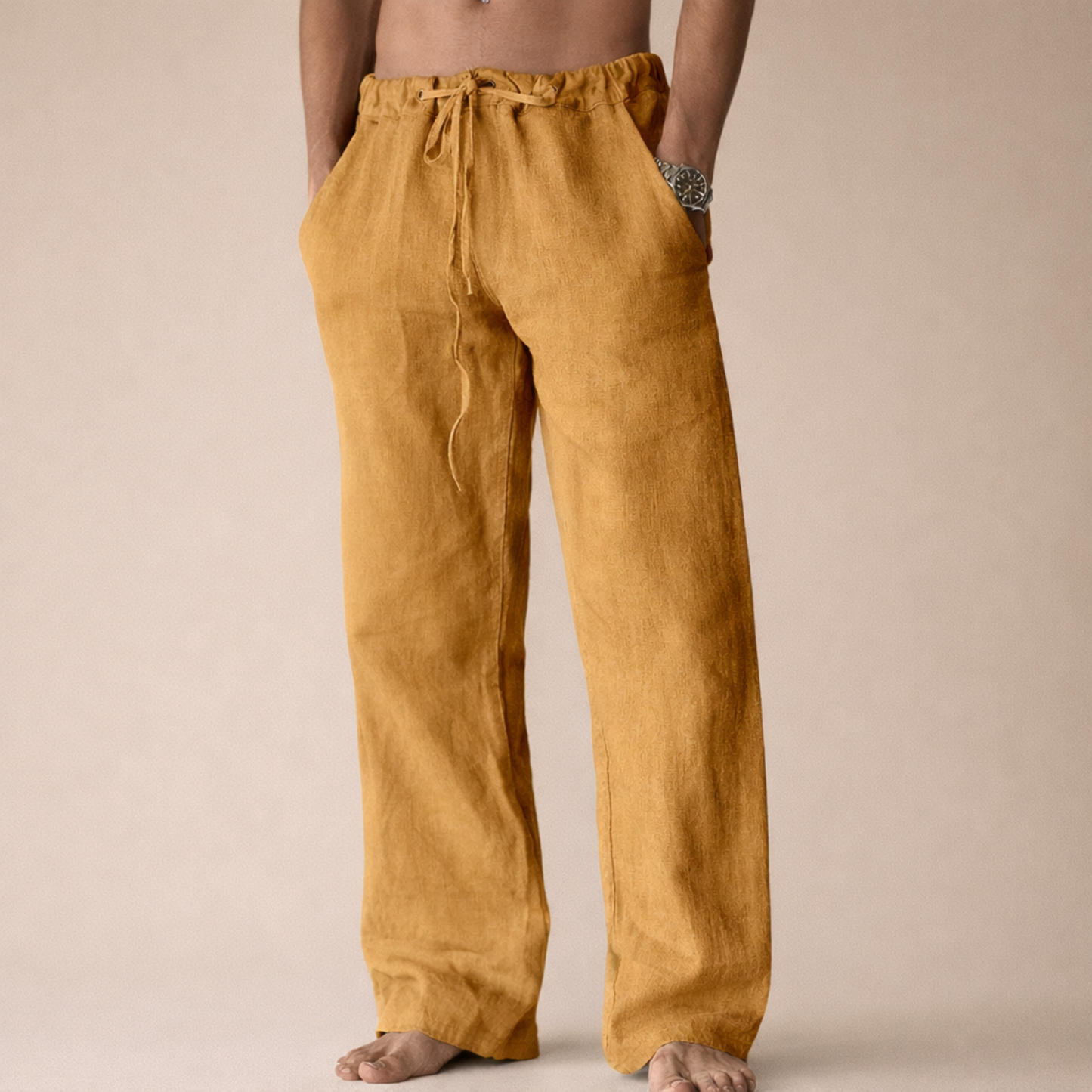 Men's Linen Pants Breathable Loose Fit Summer Comfort