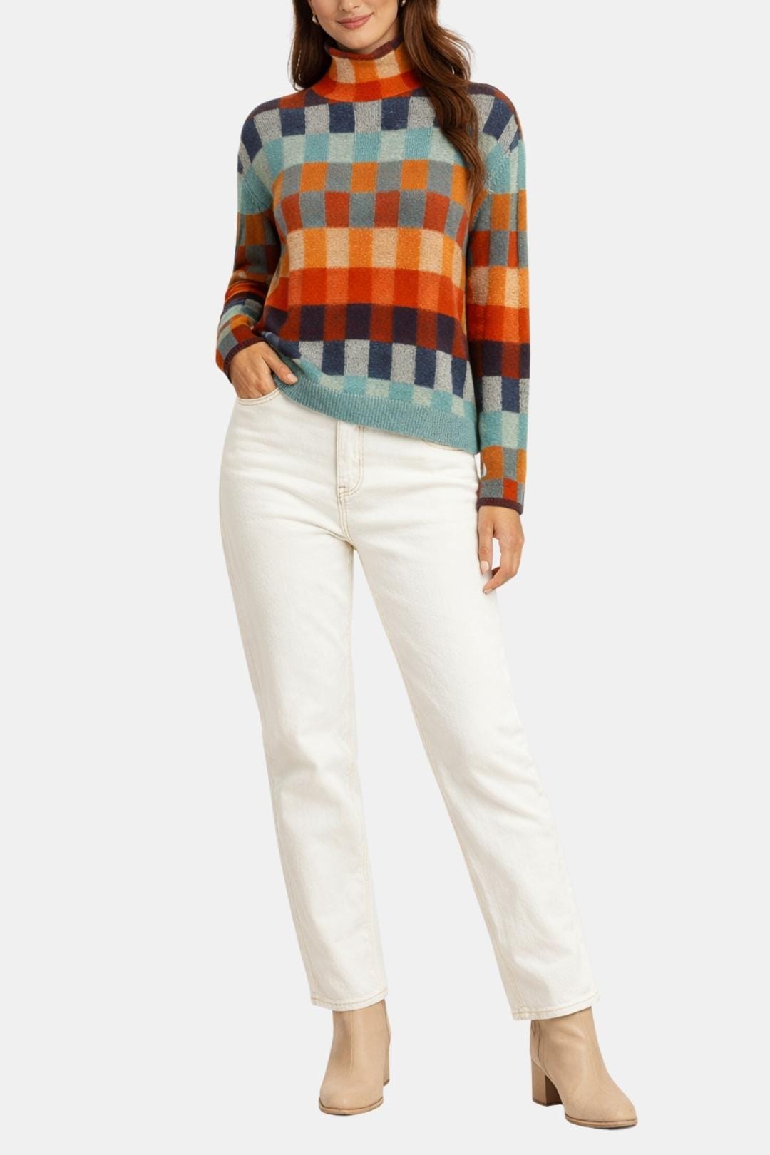 Fiorella – Patchwork Knit Cashmere Turtleneck in Multicolour