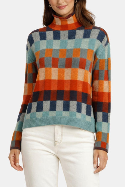 Fiorella – Patchwork Knit Cashmere Turtleneck in Multicolour