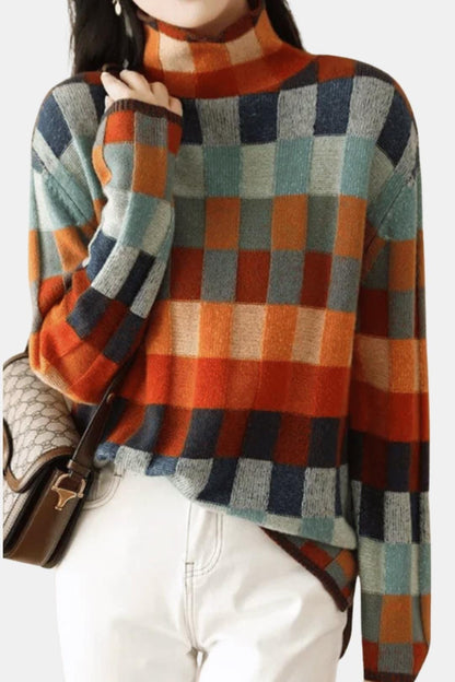 Fiorella – Patchwork Knit Cashmere Turtleneck in Multicolour