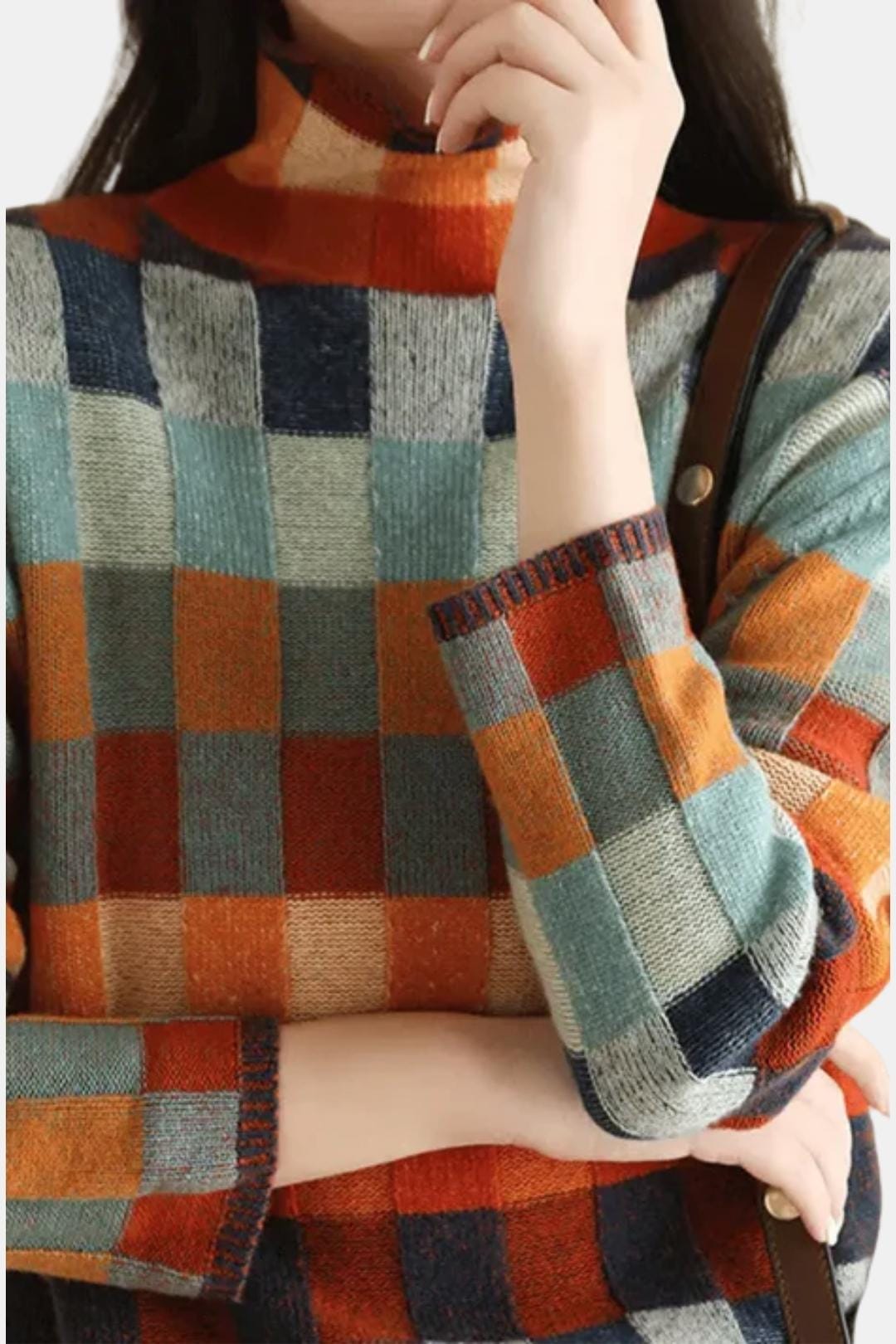 Fiorella – Patchwork Knit Cashmere Turtleneck in Multicolour