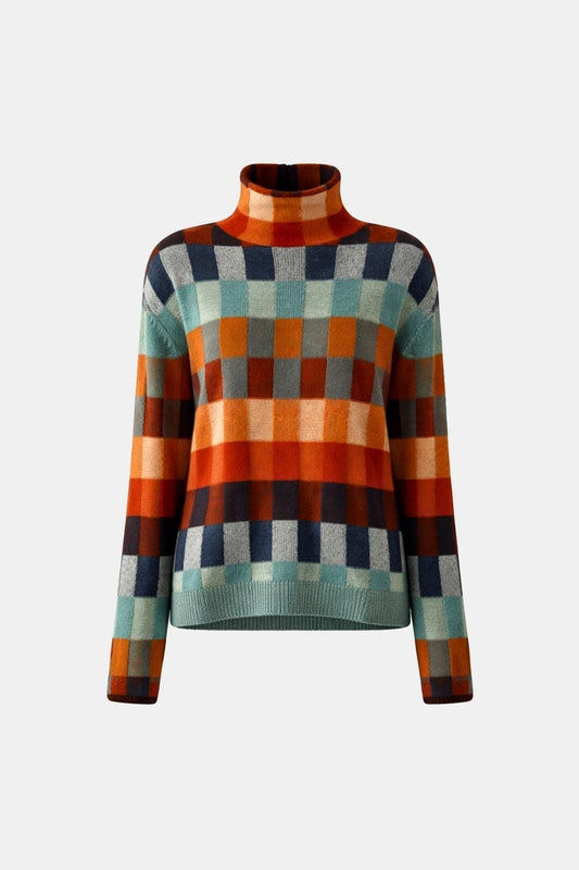 Fiorella – Patchwork Knit Cashmere Turtleneck in Multicolour