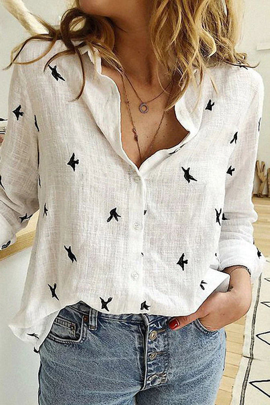 Flora Women's Top | Cotton Linen, Casual Long Sleeve Blouse 0