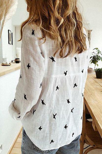 Flora Women's Top | Cotton Linen, Casual Long Sleeve Blouse 1
