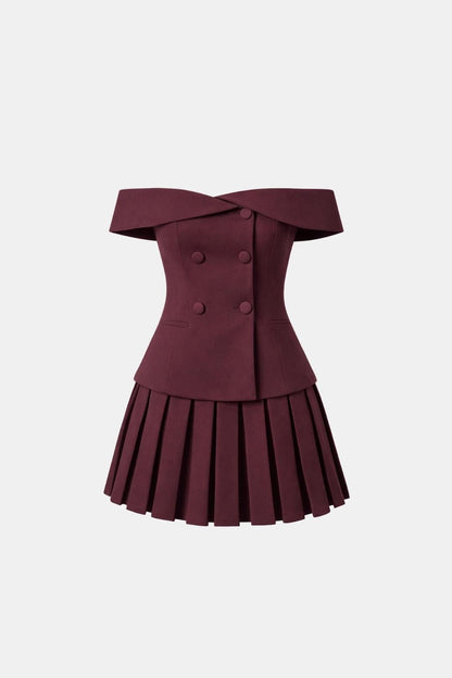 Florise - Off Shoulder Button Detail Mini Dress Set