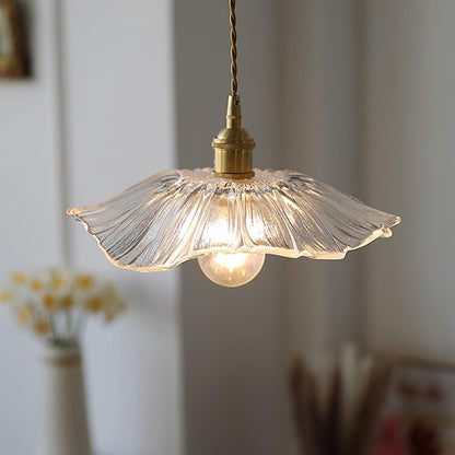 Flower Glass Pendant Lamp Retro Transparent Ceiling Light | Glass & Copper | E26 E27 LED Compatible | Warm Ambient Indoor Lighting