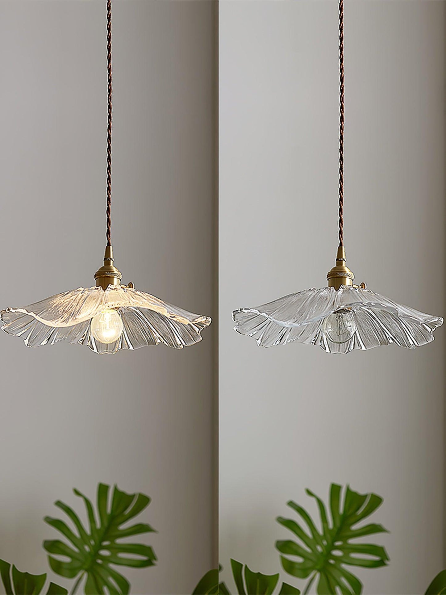 Flower Glass Pendant Lamp Retro Transparent Ceiling Light | Glass & Copper | E26 E27 LED Compatible | Warm Ambient Indoor Lighting