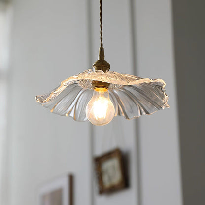 Flower Glass Pendant Lamp Retro Transparent Ceiling Light | Glass & Copper | E26 E27 LED Compatible | Warm Ambient Indoor Lighting