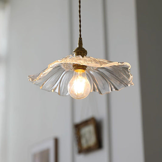 Flower Glass Pendant Lamp Retro Transparent Ceiling Light | Glass & Copper | E26 E27 LED Compatible | Warm Ambient Indoor Lighting