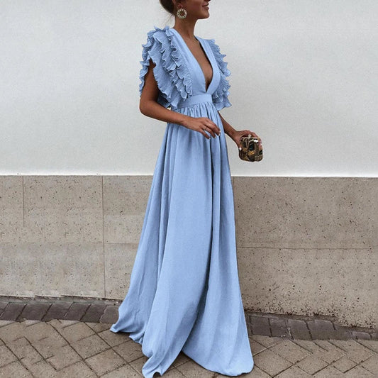 Flowing Evening Dress With Ruffled Sleeves - Hattie