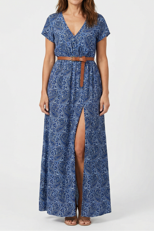 Cecília | Paisley Print Flowing Maxi Dress with V-Neck