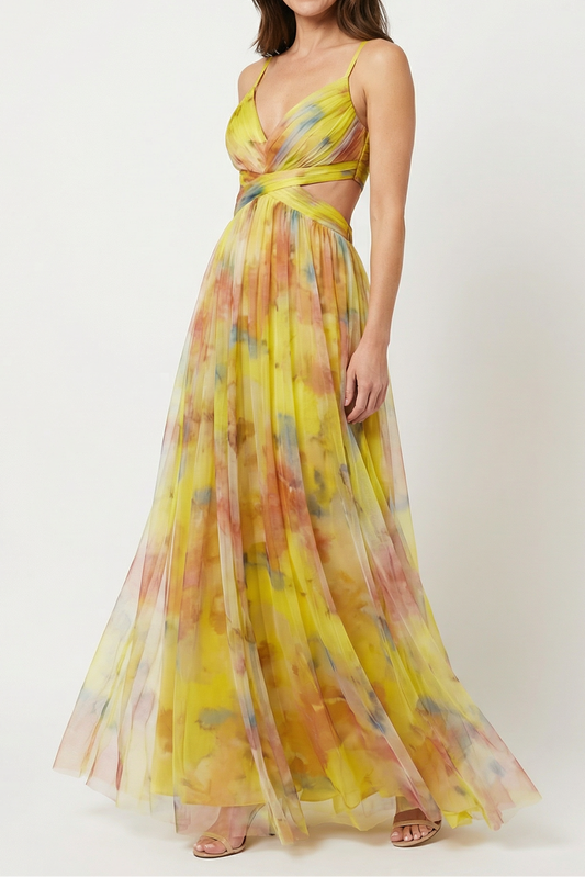 Edita | Chiffon Maxi Dress with Cut-Out Waist