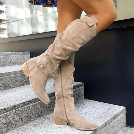 Folded Shaft Knee-High Boots for Women Azzoria