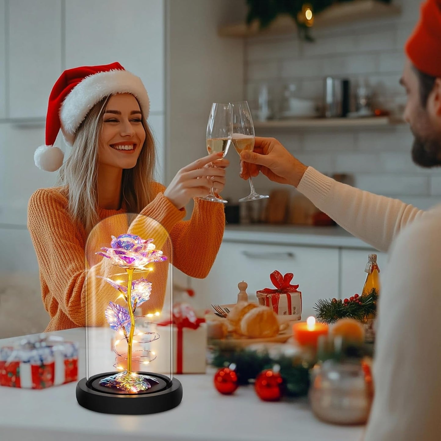 Evig Rose i Glaskuppel med LED Lys – Tidløs Kærlighed