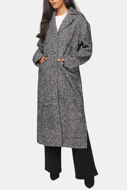 Francine – Herringbone Wool-Blend Coat in Grey