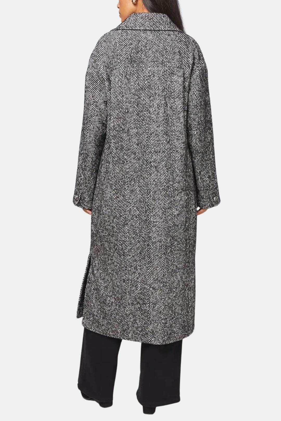 Francine – Herringbone Wool-Blend Coat in Grey