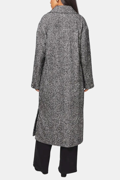 Francine – Herringbone Wool-Blend Coat in Grey