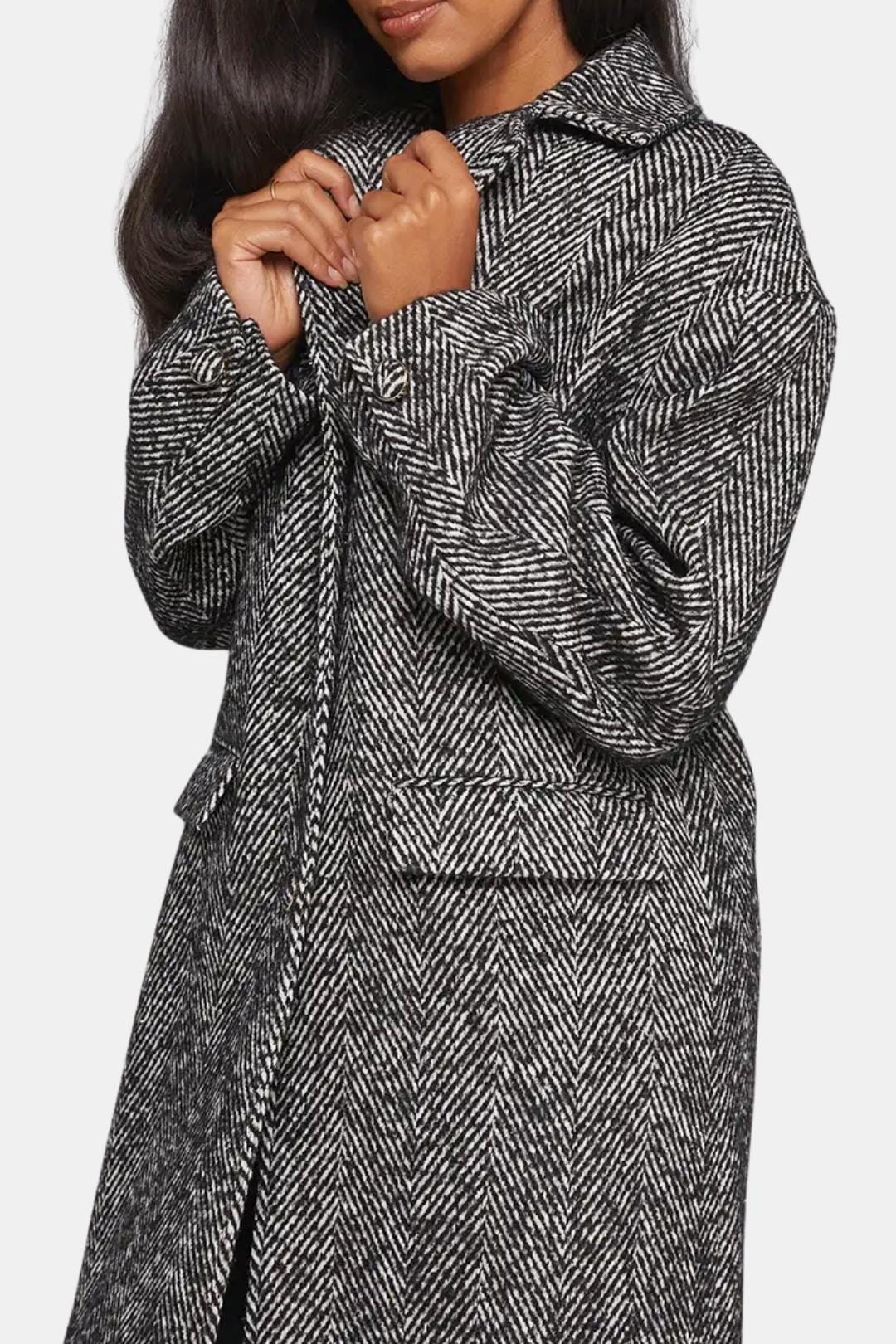 Francine – Herringbone Wool-Blend Coat in Grey