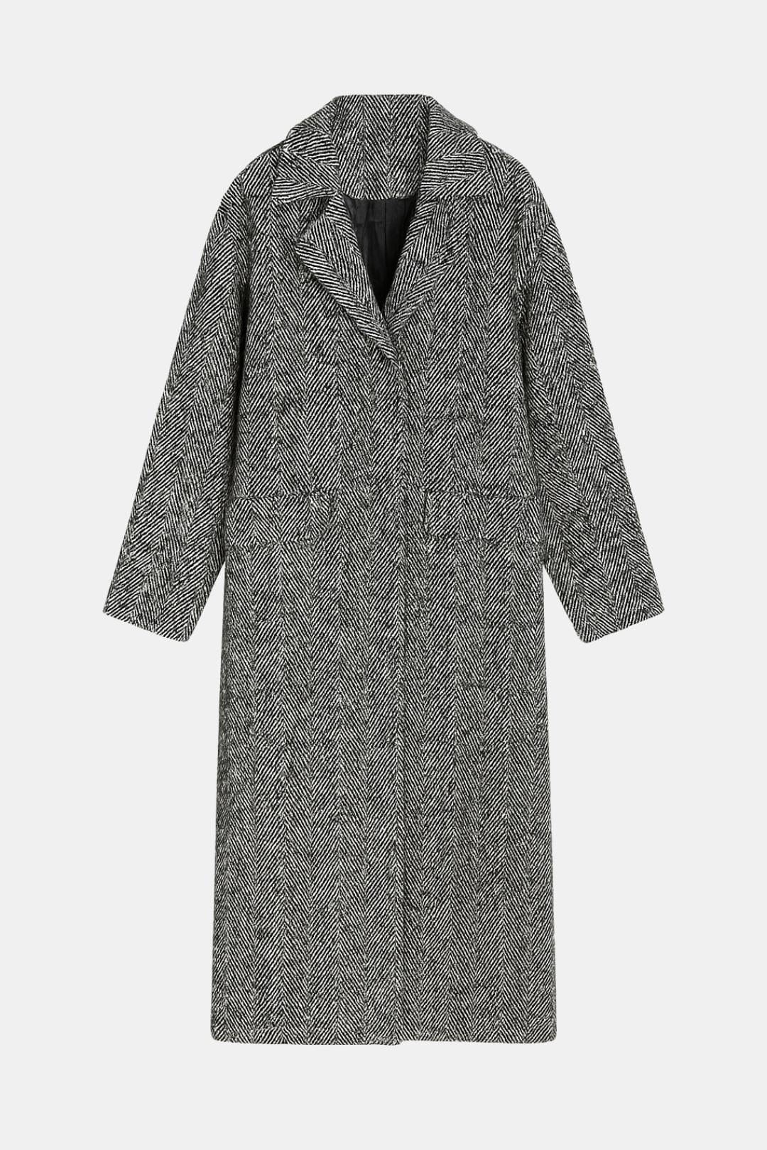 Francine – Herringbone Wool-Blend Coat in Grey