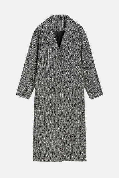 Francine – Herringbone Wool-Blend Coat in Grey