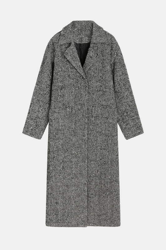 Francine – Herringbone Wool-Blend Coat in Grey