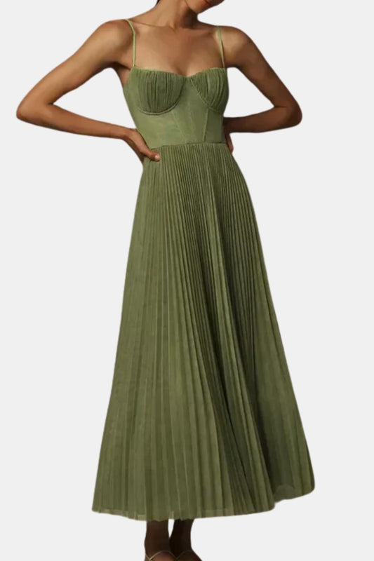 Frankie - Pleated Bustier Strappy Long Dress