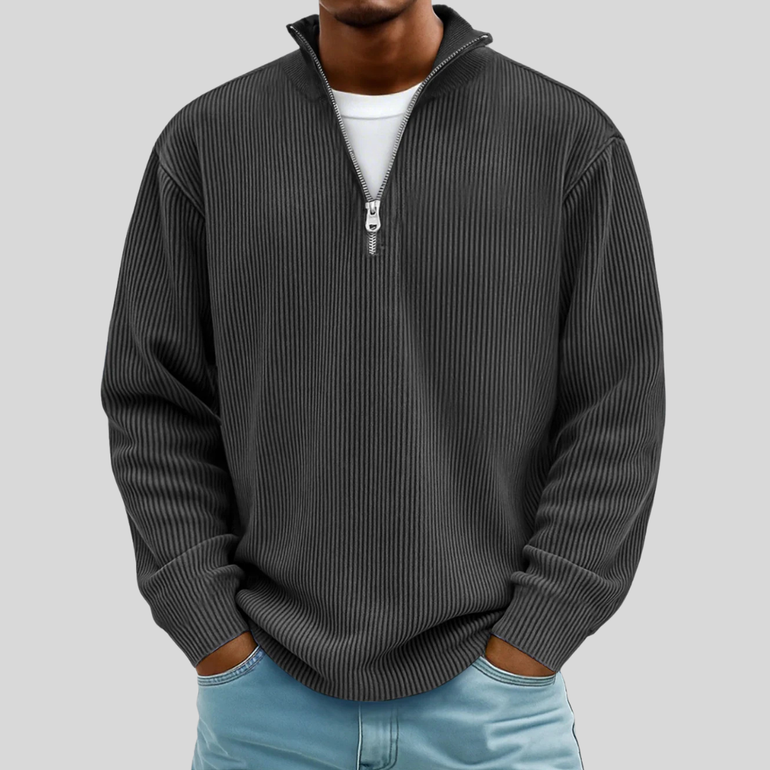Beryl | Gerippter Pullover mit Viertelreißverschluss