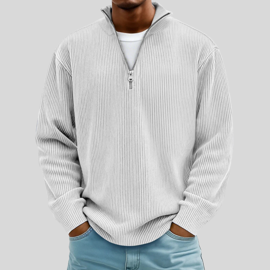Beryl | Gerippter Pullover mit Viertelreißverschluss