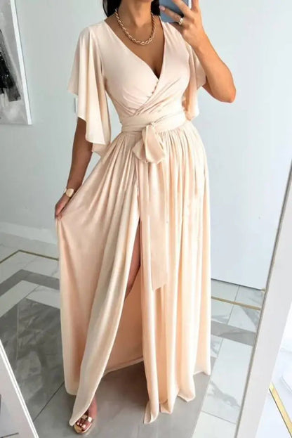 Robe longue femme décolleté en V coupe décontractée