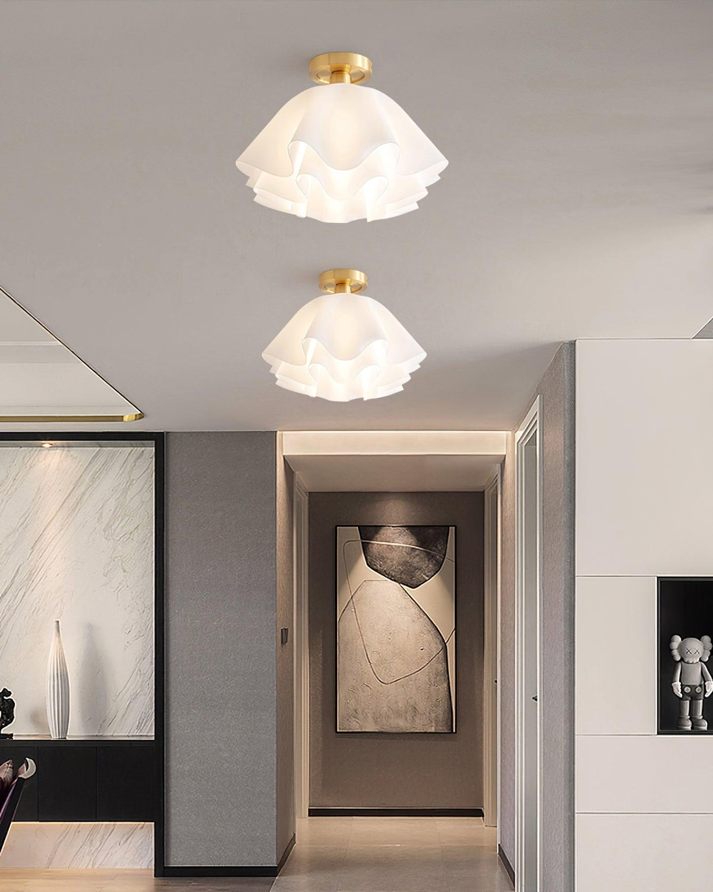 Nuvola | Exclusieve Design Plafondlamp – Gelaagd Kelkvormig Glas met Koperen Armatuur