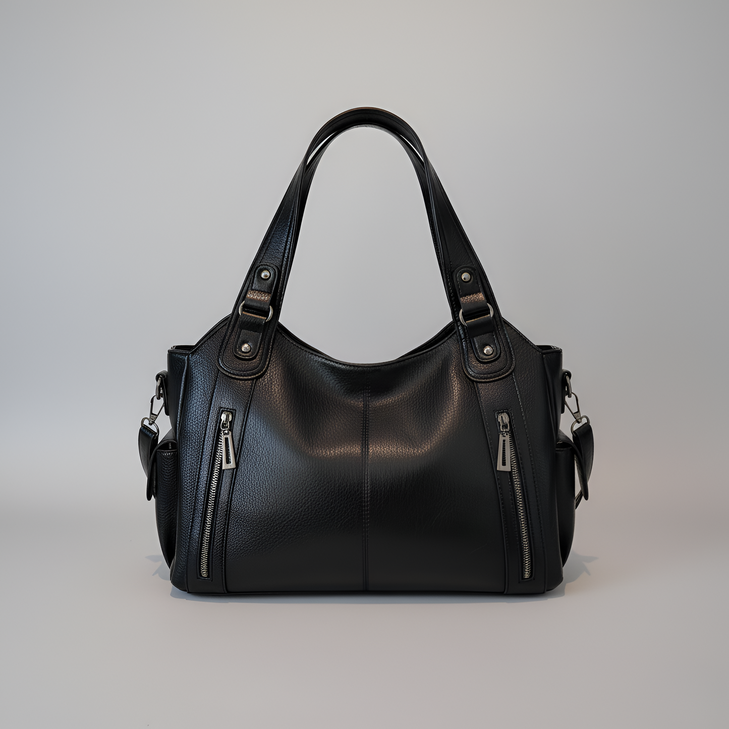 Women’s Genuine Leather Handbag Tote with Zipper Pockets and Shoulder Strap