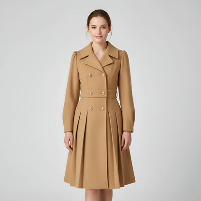 By Assuli Women’s Double Breasted Trench Coat with Pleated Skirt Fit