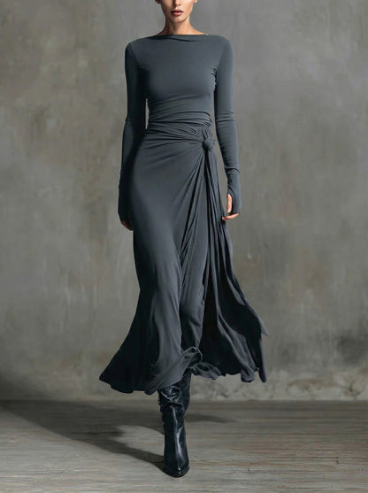 Elżbieta - Elegancka sukienka maxi drapowana
