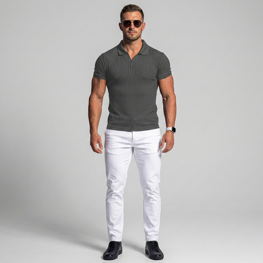 Herre polo T-shirt med ribstruktur og kortærmet slim fit