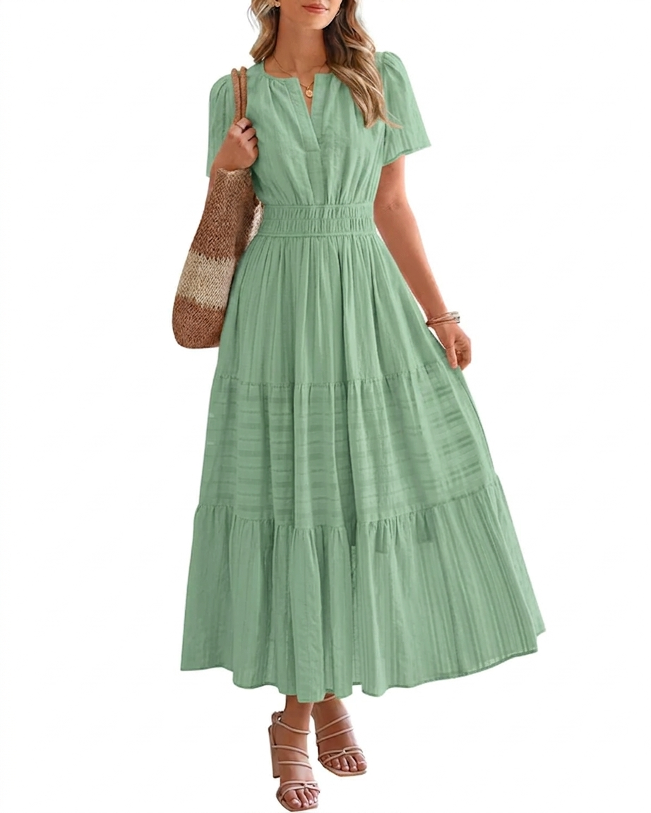 Elara™ | Boho Sukienka Maxi w Kształcie A z Dekoltem