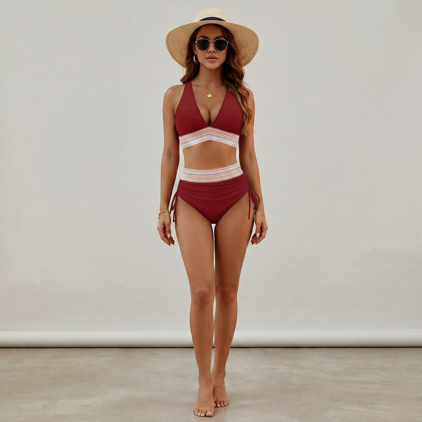 Women’s High Waisted Bikini Set V Neck Triangle Top Two Piece Swimsuit