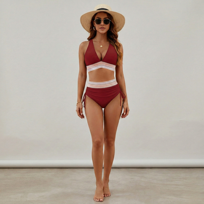 Women’s High Waisted Bikini Set V Neck Triangle Top Two Piece Swimsuit