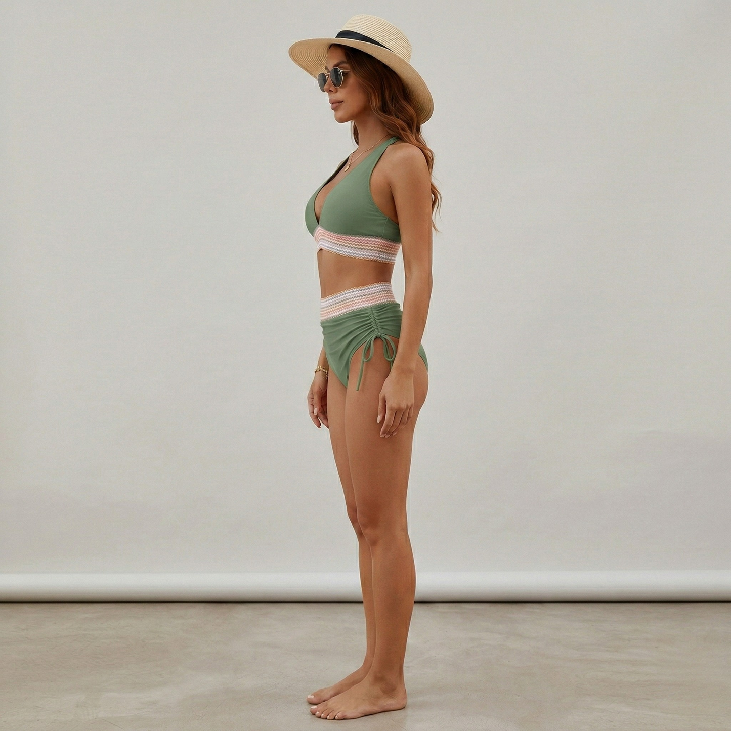Women’s High Waisted Bikini Set V Neck Triangle Top Two Piece Swimsuit