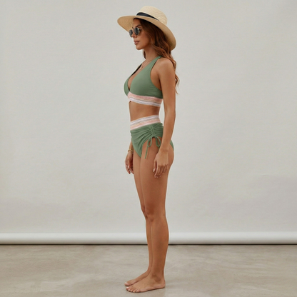 Women’s High Waisted Bikini Set V Neck Triangle Top Two Piece Swimsuit