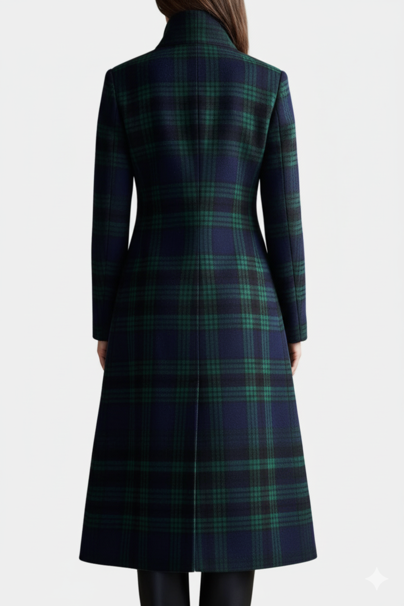 Women's Wool Mix Plaid Longline Trench Coat