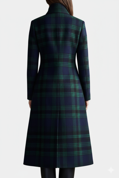 Women's Wool Mix Plaid Longline Trench Coat