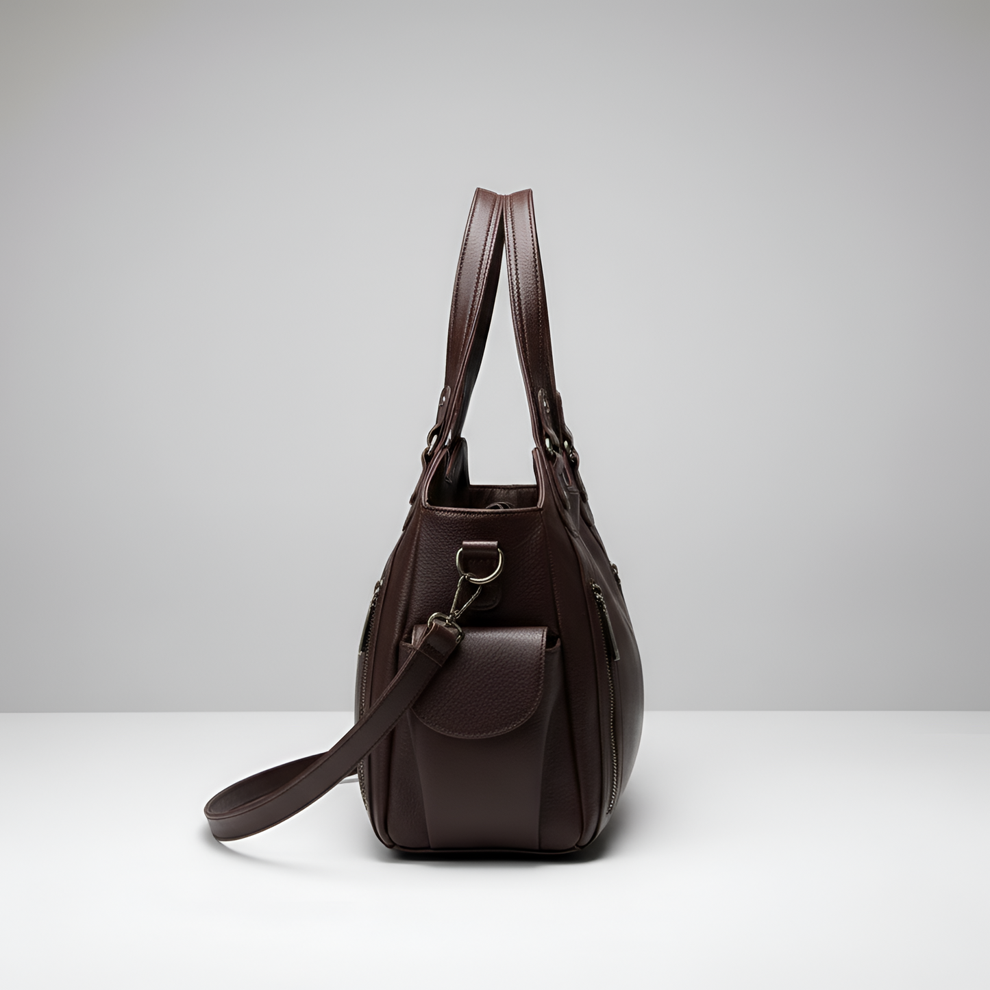 Women’s Genuine Leather Handbag Tote with Zipper Pockets and Shoulder Strap