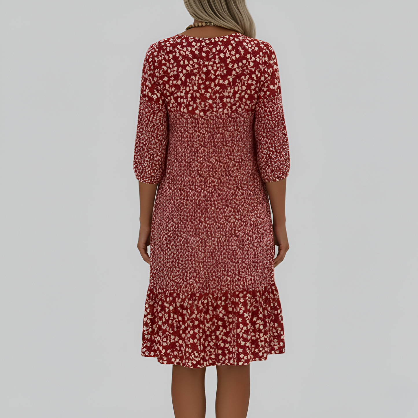 Women’s Floral Print Midi Dress with 3/4 Sleeves and V Neck