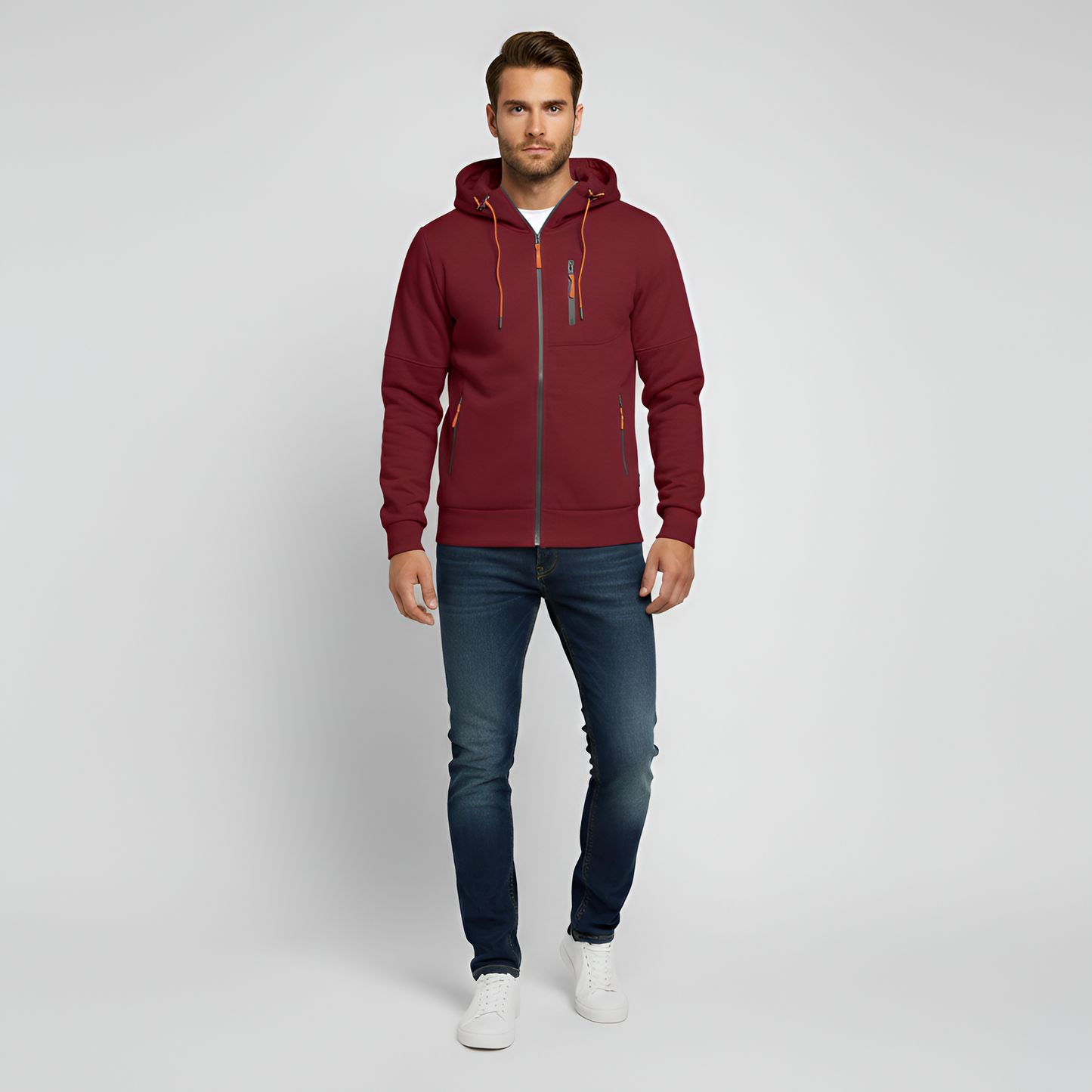 Felpa con cappuccio uomo con zip in cotone felpato