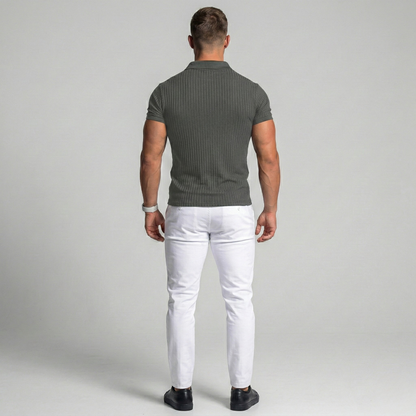 Herre polo T-shirt med ribstruktur og kortærmet slim fit