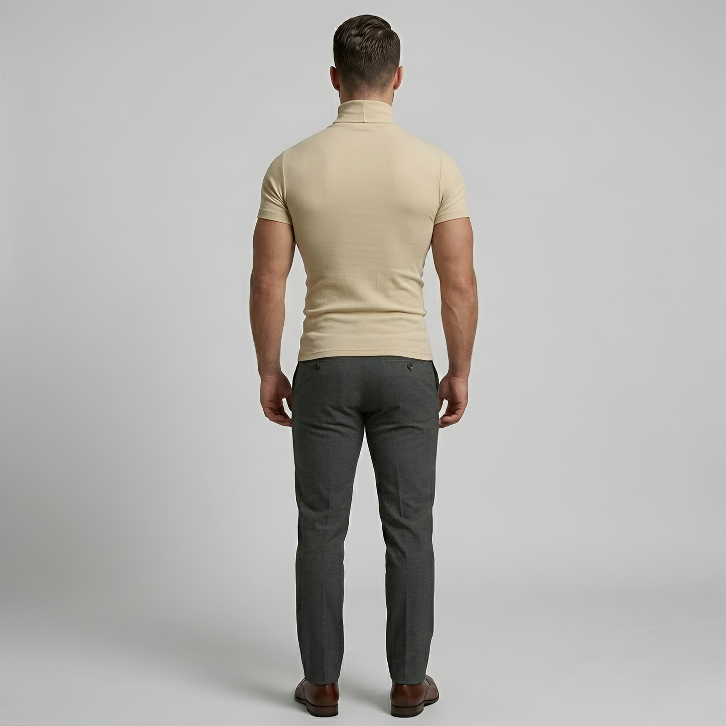 Herre T-shirt med rullekrave kortærmet slim fit T-shirt elastisk basis top