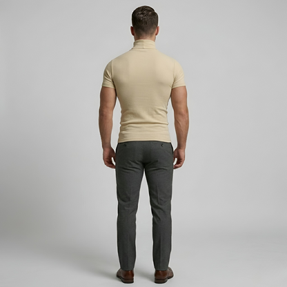 Herre T-shirt med rullekrave kortærmet slim fit T-shirt elastisk basis top